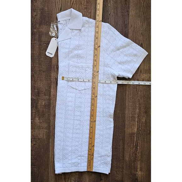 NWT! Coofandy Knit Short Sleeve Botton Up Polo Shirt, L, White - Picture 4 of 7